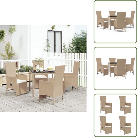 Ensemble à manger de jardin avec coussins 5pcs Beige poly rotin - Salon De Jardin - Mobilier De Jardin - Set De Salon De Jardin - Table De Jardin - Chaises De Jardin Inclinables