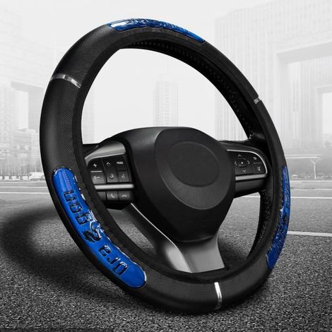 Couvre-volant élastique en cuir PU - XUKEY - Noir Bleu - 36-38cm