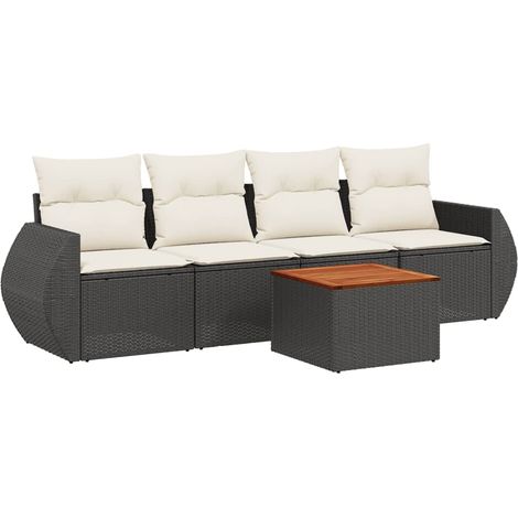 vidaXL Set Divani da Giardino 5 pz con Cuscini in Polyrattan Nero (1/5)