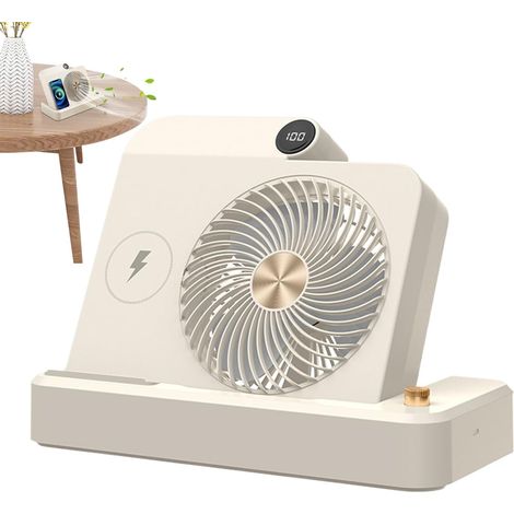 Petit ventilateur de table, petit ventilateur de bureau - Ventilateur électrique avec chargeur sans fil Base inclinée, affichage numérique, réglage de 100 vitesses, dispositif de (1/4)