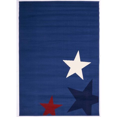 Tapis enfant tissé 140x200 bleu rectangle LYN1 STAR