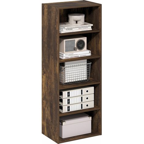 Bibliothèque À 5 Niveaux, Étagère Cubique De Rangement, 28 X 43 X 112 Cm, pour Salon, Chambre, Bureau, Couleur Pin Ambré (1/5)