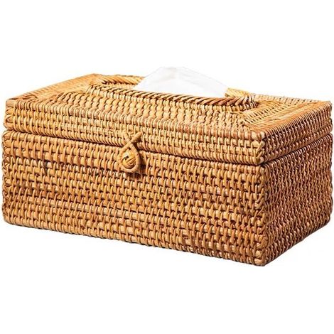 Portatovaglioli, scatola per fazzoletti, decorazione da tavola, contenitore, motivo in vimini giapponese, stile country, rattan, marrone, 22 x 12 x 10 cm (1/5)