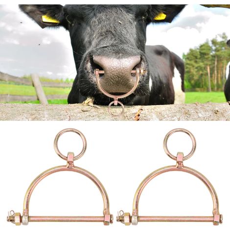 Set mit 2 Nasenringen für Rinder, Nasenhalsbändern für Rinder, Anbinderingen für Rinder, Nasenzugschlaufen für Rinder und Nasenpiercingzange (1/5)