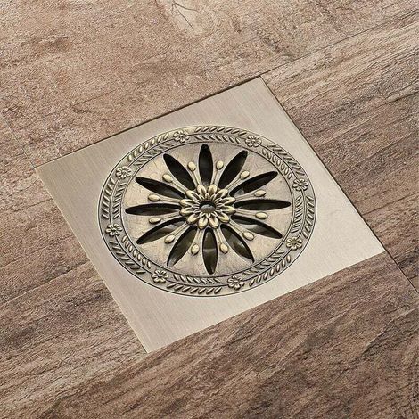 Quadratischer Duschablauf aus Messing, geruchsdicht, Duschrost für Badezimmer, großzügige Abmessungen von 10 x 10 cm, ideal für Badezimmeraccessoires, Küche, Balkon, Garage, Keller und mehr. (1/4)