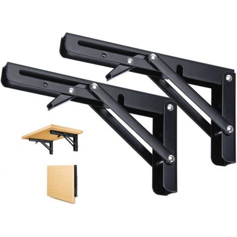 2 Stück Klappbare Regalhalterungen, 300mm Schwarze Klappkonsole Klappwinkel, Wandregal Klapphalterung, Für Wandtisch Regal Garagen Küche Schlafzimmer Büro, Platzsparend (1/5)