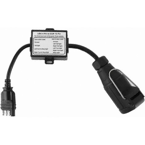 Adaptateur convertisseur de câblage de feux de remorque 4 broches plates vers 13 broches pour compatibilité US et UE (1/4)