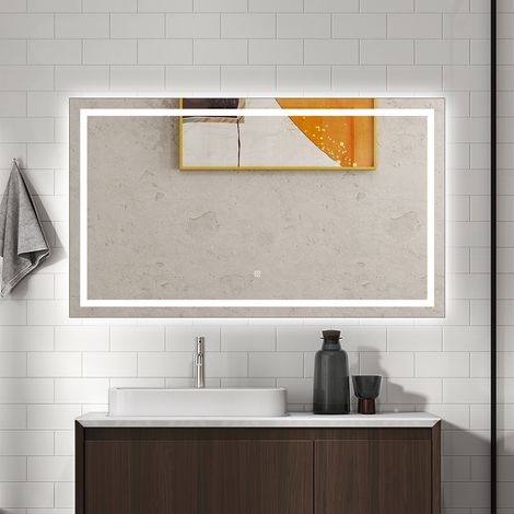 AICA Specchio da bagno rettangolare 100x80 cm con Luce LED,Antiappannamento, Luminosità Regolabile, Funzione Memoria, IP44 (1/5)