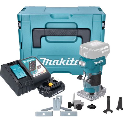 Makita DRT 52 RA1J fresa per bordi a batteria 18 V 6 mm senza spazzole + 1x batteria ricaricabile 2,0 Ah + caricabatterie + Makpac