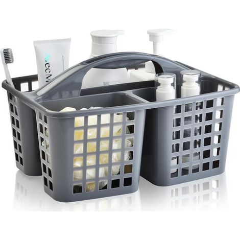 Bardusch-Panier douche plastique 3 compartiments + poignée, organiseur portable pour produits nettoyage, gris (1/5)