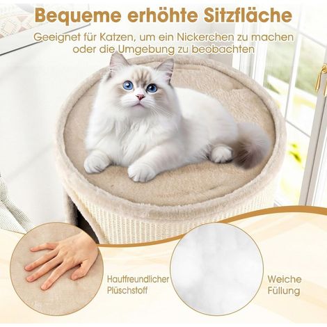 3 cachettes maison pour chat avec griffoir en sisal, perchoir surélevé, espace de repos et de jeu beige (1/5)