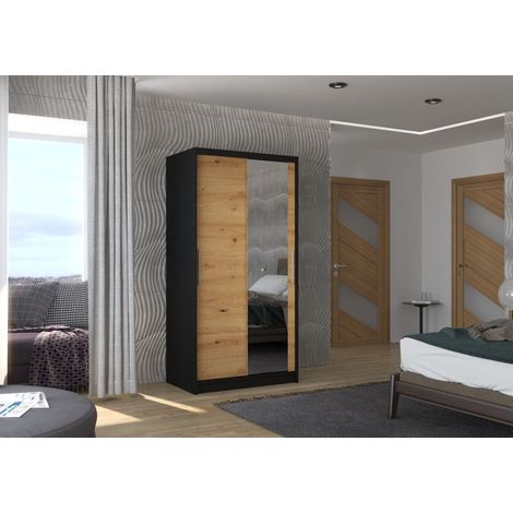 Schiebetürenschrank Schrank Nr.110 in Schwarz- Artisan matt 100x200x58 cm (1/3)