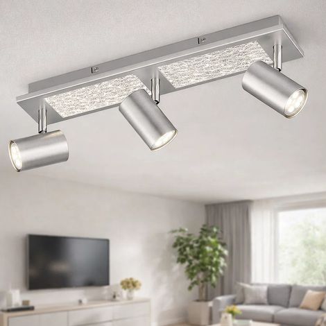 Faretto da soffitto orientabile Faretti da soffitto argento GU10 plafoniera con 3 fiamme, metallo cromato, 3 prese GU10, LxPxA 55,5x9x17 cm, WOFI 11591
