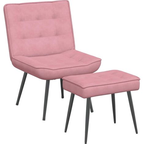 Chaise de salon，Chaise de relaxation avec tabouret Rose Velours CFW64185 (1/5)
