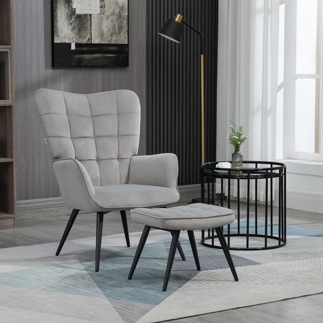 Relaxsessel mit Ottomane Sessel mit Fußhocker, 2-teiliges Set, Grau
