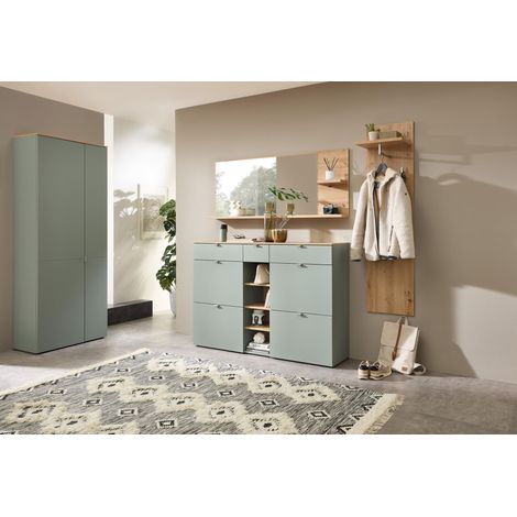 Bari-Lot Couloir Aspect certifié FSC-Ensemble de Garde-Robe Moderne 3 pièces pour Votre entrée, Matériau : Bois Plastique métal, Vert Roseau/chêne Artisanal, 208 x 202 x 38 cm (1/5)