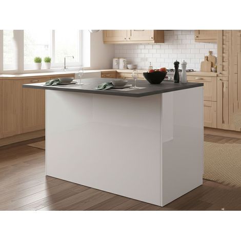 Dmora - Isla de cocina Emmanuel, mueble de cocina de 2 puertas, mesa auxiliar de almacenaje, 100% Made in Italy, 125x90h90 cm, Blanco brillo y pizarra, con embalaje reforzado (1/5)