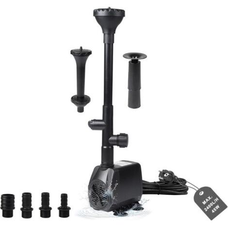 Pompe Bassin Exterieur Pompe à Fontaine 2500L/H Pompe à Eau Pomp Ruisseau 45W Aquarium Pompa Submersible Pomp Fontaine Exterieur Pomp de Filtration avec 4 Buses, 5M Câble, 3 Styles de Fontaines
