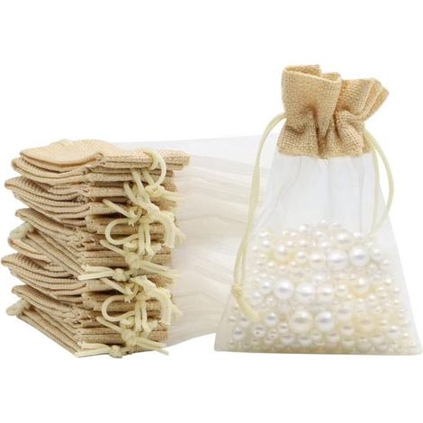 Sachet Organza Jute, 24 Pièces 10×15 cm Sachets en Organza Cadeau avec Cordon de Serrage Réutilisable pour Mariage, Bijoux, Bonbons (1/5)