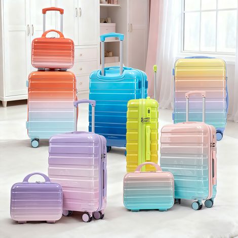 Set composto da due valigette girevoli in PC da 14"/20" con lucchetto a combinazione e trousse per cosmetici da 14" (gialla)