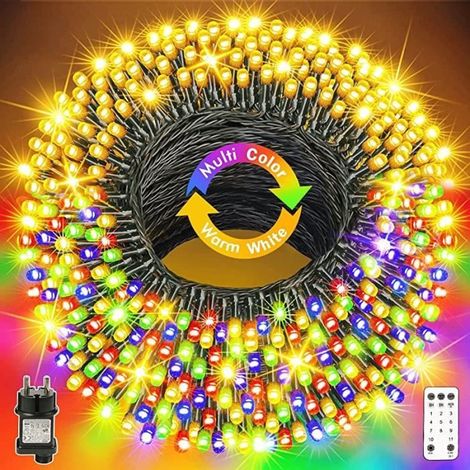1 x Guirlande lumineuse extérieure, LED 50 m, multicolore + blanc chaud, minuterie intégrée, décoration jardin et terrasse