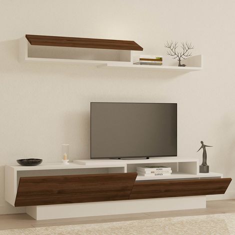 Wohnwand Gais, Modularer Wohnzimmerschrank, 6 Regale, 3 Türen, Nussbraun (1/5)