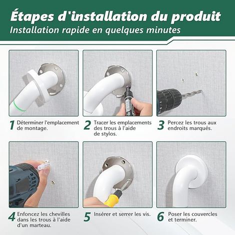 Accoudoirs antidérapants pour salle de bain lot de 2, accoudoirs de douche en acier inoxydable blanc, barres de soutien de sécurité pour les personnes âgées, les enfants et les personnes handicapées (