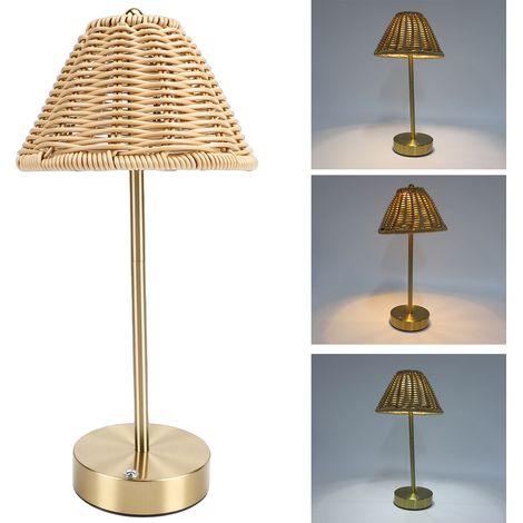 Lampe de table de style bohème en rotin tissé alimenté par USB pour le soin des yeux, pour la lecture dans la chambre à coucher (1/5)