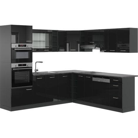 Cuisine en angle R-Line, Noir brillant/Anthracite, 237 x 247 cm , PT Anthracite, Vicco