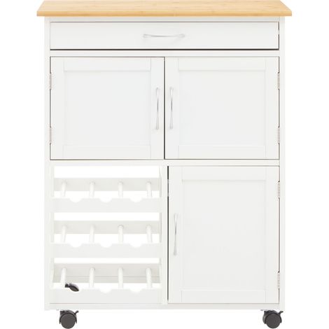 Interiors by Premier Durable White and Bamboo Top Kitchen Trolley, Multi Purpose Kitchen Storage, Double Door Serving Trolley (1/5)