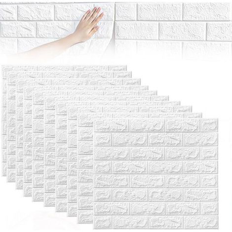 20pièce Papier Peint 3D Brique Adhesif Mural,38x35 cm Pierre Autocollant Mural, Blanc Dalle PVC Adhesive Murale, Panneaux Muraux 3d (1/4)