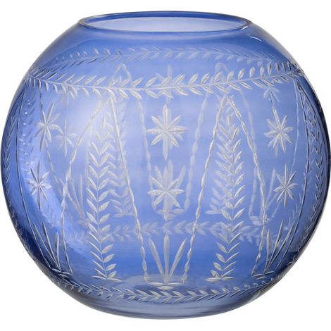 Vase rond en verre bleu gravé pour une touche élégante - Bleu gravé translucide
