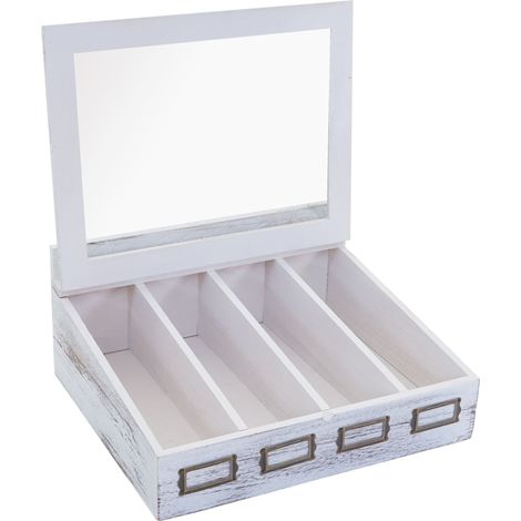 Caja de almacenaje HHG-211, caja de té joyero cajón, paulownia 17x37x33cm, blanco, shabby
