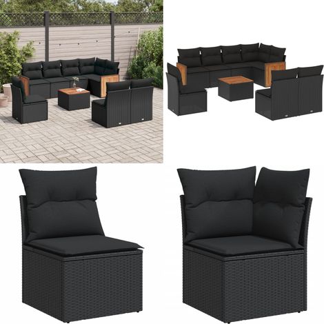 9-tlg. Garten-Sofagarnitur mit Kissen Schwarz Poly Rattan - Gartenmöbel Set - Rattan Möbel - Outdoor Möbel - Esstisch - Sofas - Home & Living (1/5)