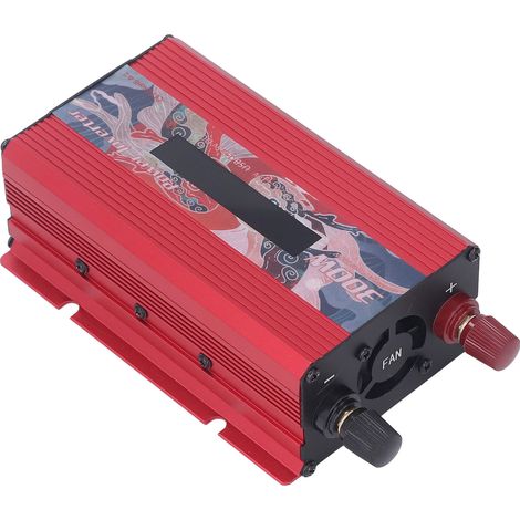 Onduleur 300W 12V/24V vers 110V AC, sinusoïdale modifiée, panneau solaire extérieur/voiture, port USB 2.0A, ventilateur et écran LCD, design carpe koï tendance, rouge DC12V (1/5)