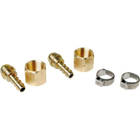 Kit de 2 Raccords/Tétines pour Tuyau, d 6.3 mm avec Écrou 3/8e Gauche + 2 Colliers, Accessoire Fer à Souder, Lampe à Souder, Fer de Couvreur, Chalumeau d'Étanchéité, Pièces de Rechange (1/5)