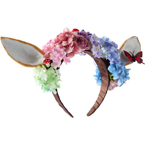 Serre-tête de Noël sur le thème de la forêt avec oreilles de renne, hortensias gothiques, champignons et motifs de rennes, idéal pour les séances photo et le cosplay. (1/5)