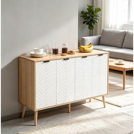 Buffet 4 portes 120 x 35 x 77,4 cm en panneau de particules blanc DESVIAE (1/5)
