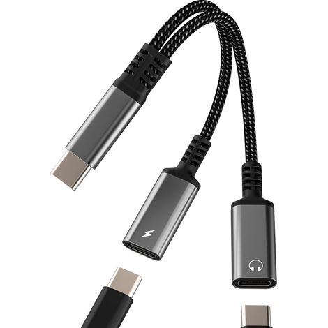 Adaptateur casque USB C recharge câble auxiliaire pour 15 pour iPad(2 in1) Double Type C Jack Audio Répartiteur Compatible pour Écouteurs Adaptateur Headphone Splitter Prise (1/5)