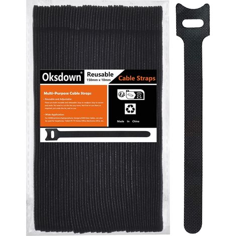Lot de 50 Noir Attaches de Câble Sangle Réutilisable Scratch Serre Câble Bande avec Crochet et Boucle pour la Gestion des Câbles Organisation (1/5)
