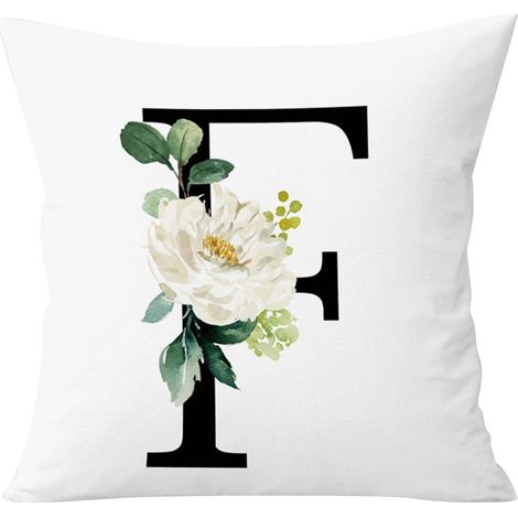 Housse De Coussin Carré - Lettre Alphabétique Imprimée Unilatérale - Fond Blanc Avec Fleur - Fermeture Éclair - 45 X 45 Cm - 1 Pièce (1/4)