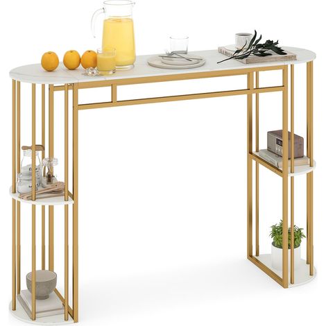 COSTWAY Tavolo Bar Tavolino Alto Mobile Consolle Cucina Bancone Casa Penisola Isola Bistrot Stretto Mensola Rettangolare Legno Metallo Salvaspazio Ripiani Ape (1/5)