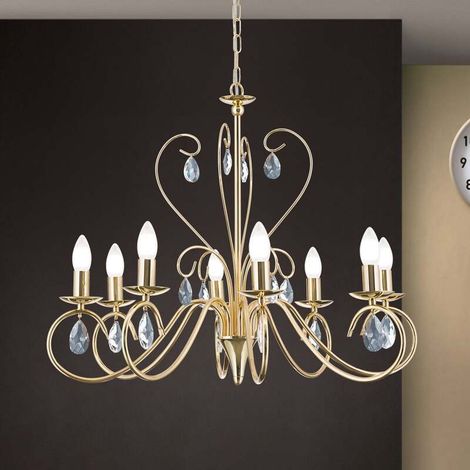 [GEBRAUCHT] B-Ware Orion Kronleuchter Alessia 8-flammig Hängelampe dimmbar Kristallglas gold Ø68cm (1/2)