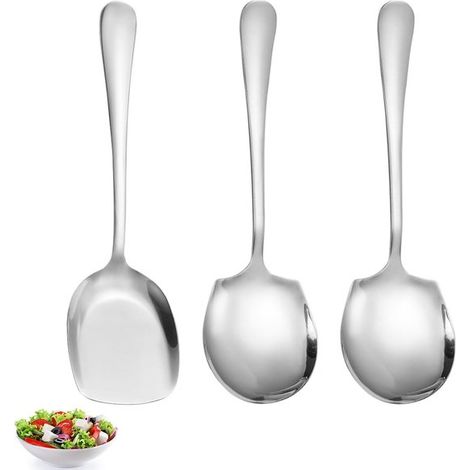 Juego de 3 cucharas de acero inoxidable para servir, cucharas grandes para ensaladas y bufés, ideales para el hogar y restaurantes.