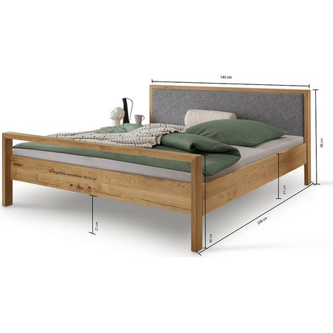 Bett 140x200 cm mit gepolstertem Kopfteil, Eiche massiv AVELLINO-137 (1/4)