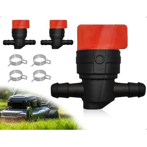 Fuel taps, 4 Hose clamps, Metal and plastic, Controlled flow, Lawnmower engines (1/5)