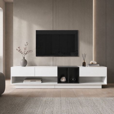 MEUBLIV mueble TV 190 cm blanco y negro – 3 cajones y 2 nichos (1/5)