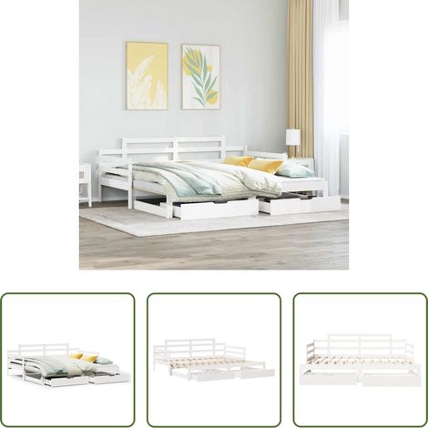 vidaXL Doppelbett -  Tagesbett Ausziehbar mit Schubladen ohne Matratze Weiß 90x200cm