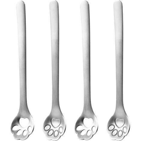 Lot de huit cuillères à café en acier inoxydable forme griffe de chat pour service de table et boissons design original