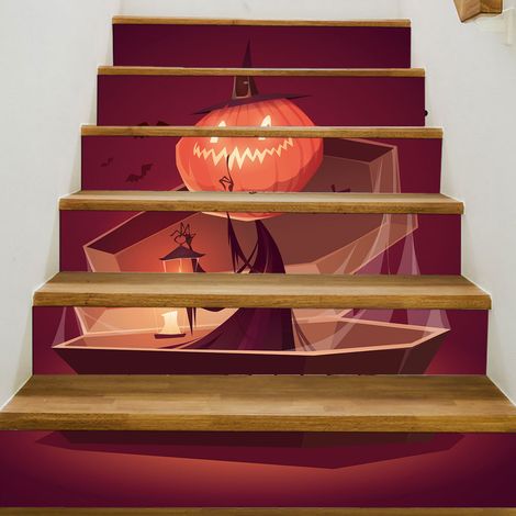 Autocollants d'Halloween - Décoration d'escalier à faire soi-même - Autocollant citrouille et lampe - Fresque adhésive - Décoration d'intérieur pour Halloween - 100 x 18 cm x 6 pièces